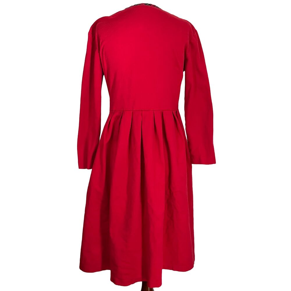 🚫Sold🚫 80s Does 40s Talbots Dress M – Red, Plaid Trim, Gold Buttons, Preppy - Picture 5 of 10